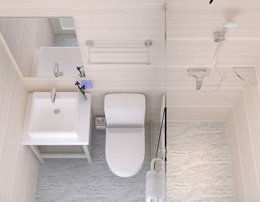 Modular Bathroom with Full Panel Construction for Quick Installation