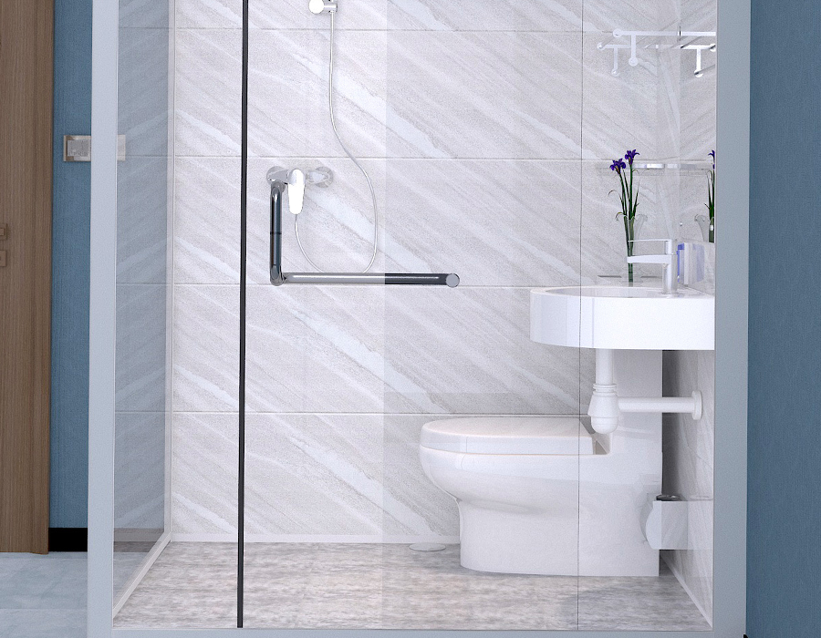 Glass-Wall Modular Integrated Bathroom with PEC Resin Fiber Interior Panels