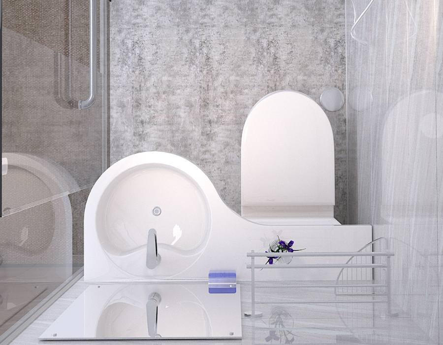 Glass-Wall Modular Integrated Bathroom with PEC Resin Fiber Interior Panels