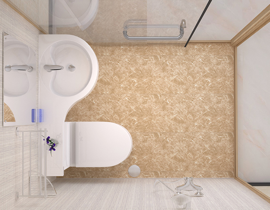 Hotel Modular Bathroom with PEC Resin Fiber Interior Wall Panels and Glass Exterior Walls