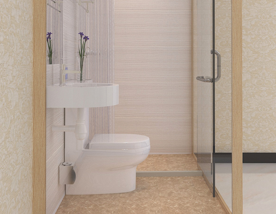 Hotel Modular Bathroom with PEC Resin Fiber Interior Panels and Glass Exterior Walls