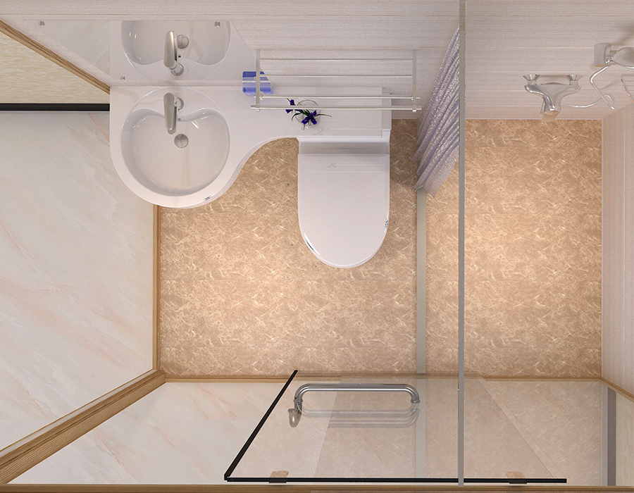 Hotel Modular Bathroom with PEC Resin Fiber Interior Panels and Glass Exterior Walls
