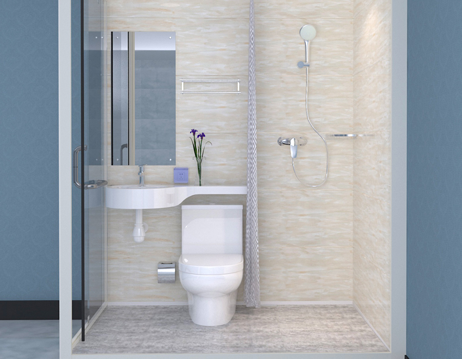 Modular Prefabricated Bathroom with Glass Exterior Walls for Fast and Efficient Installation