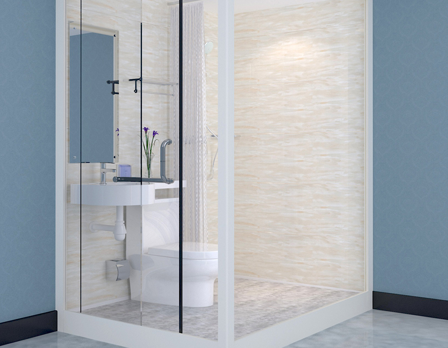 Modular Prefabricated Bathroom with Glass Exterior Walls for Fast and Efficient Installation