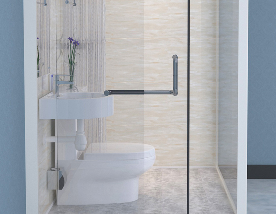 Modular Prefabricated Bathroom with Glass Exterior Walls for Fast and Efficient Installation