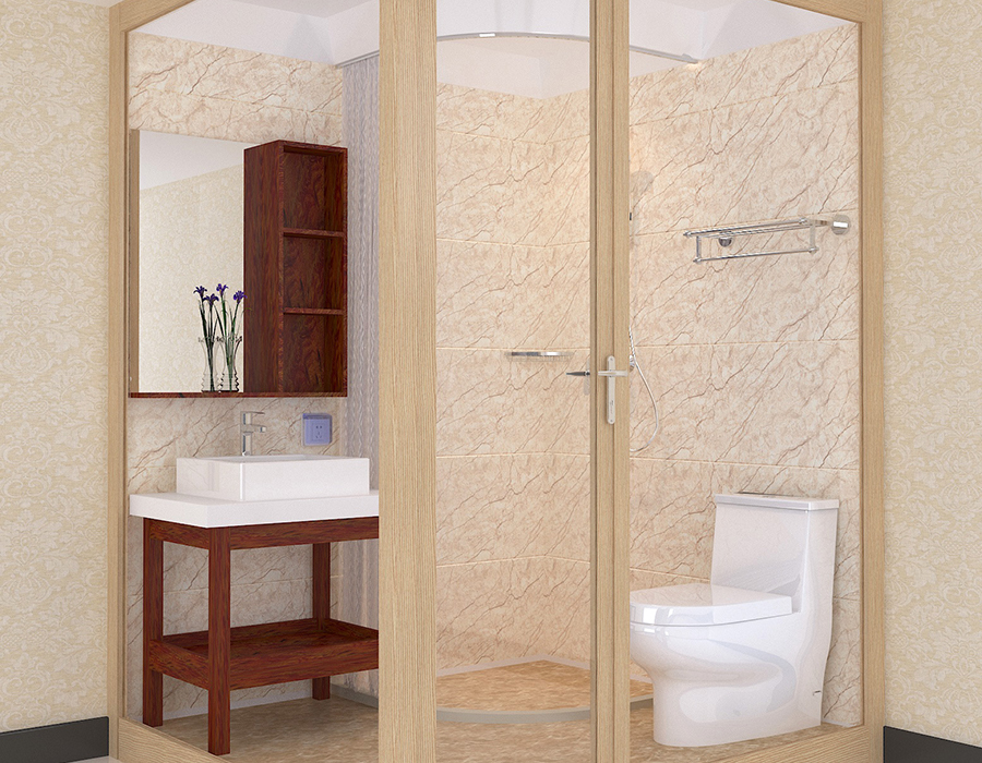 Glass-Exterior Integrated Bathroom with Resin Fiber Interior Panels