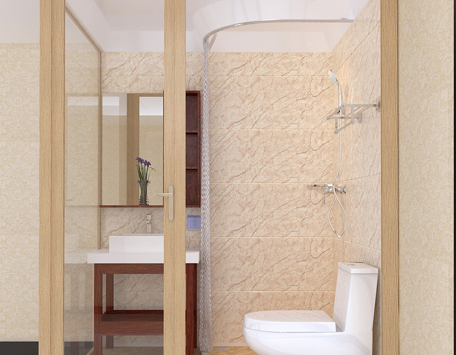 Glass-Exterior Integrated Bathroom with Resin Fiber Interior Panels