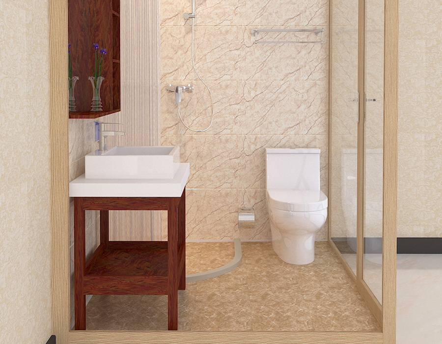 Glass-Exterior Integrated Bathroom with Resin Fiber Interior Panels