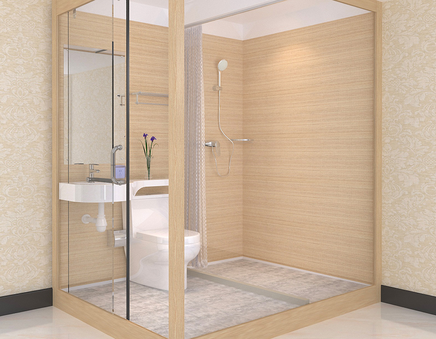 Prefabricated Bathroom with PEC Resin Fiber Inner Wall Panels and Glass Outer Wall