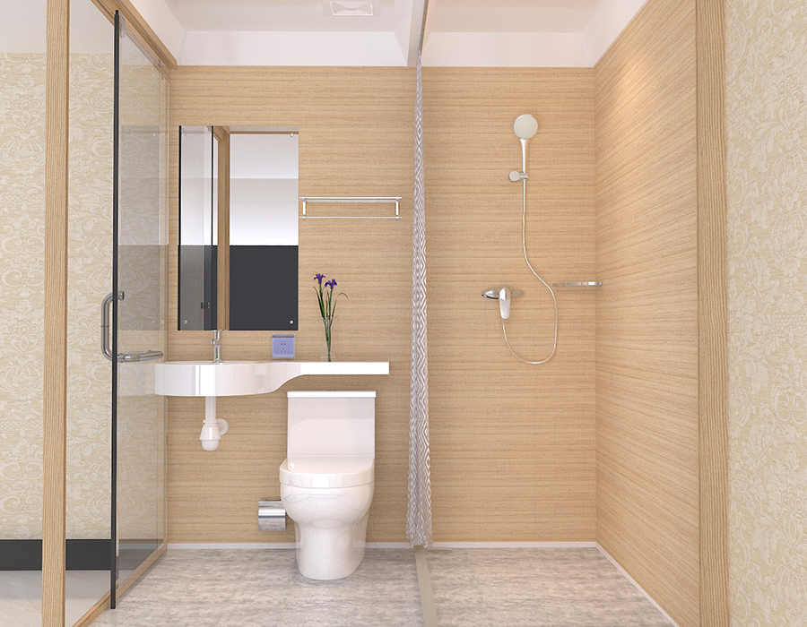 Prefabricated Bathroom with PEC Resin Fiber Inner Wall Panels and Glass Outer Wall