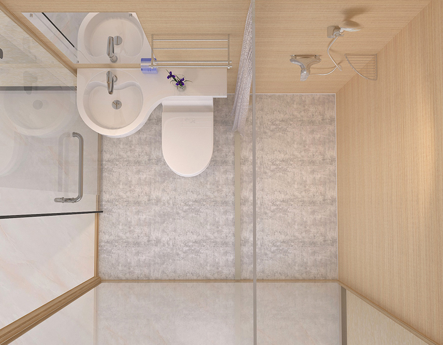 Prefabricated Bathroom with PEC Resin Fiber Inner Wall Panels and Glass Outer Wall
