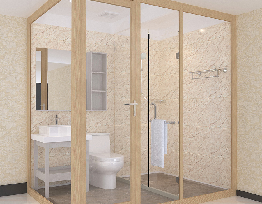 Dormitory Integrated Bathroom Featuring PEC Resin Fiber Interior Panels and Glass Exterior Walls