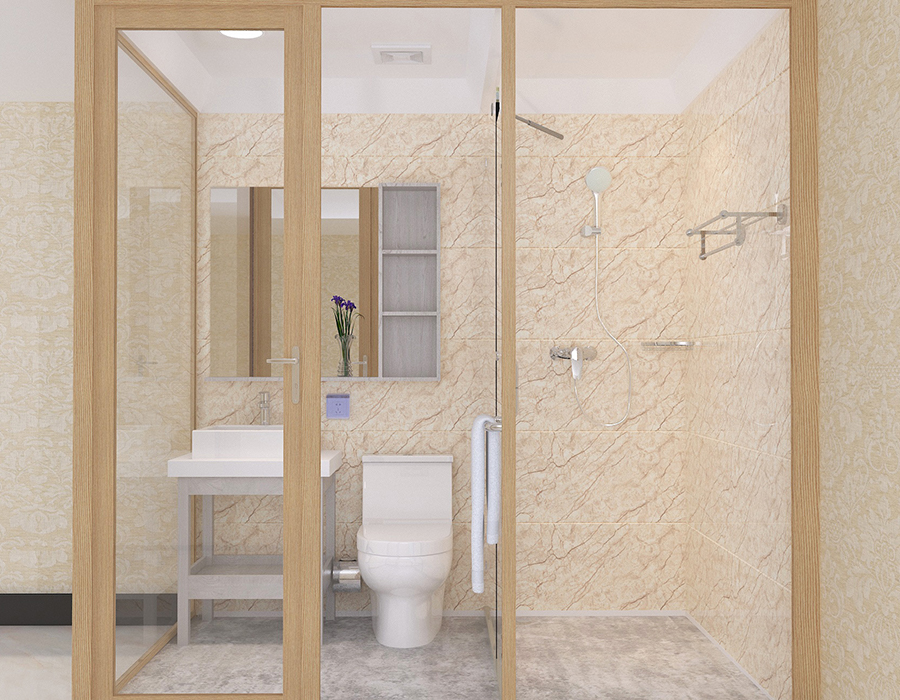 Dormitory Integrated Bathroom Featuring PEC Resin Fiber Interior Panels and Glass Exterior Walls