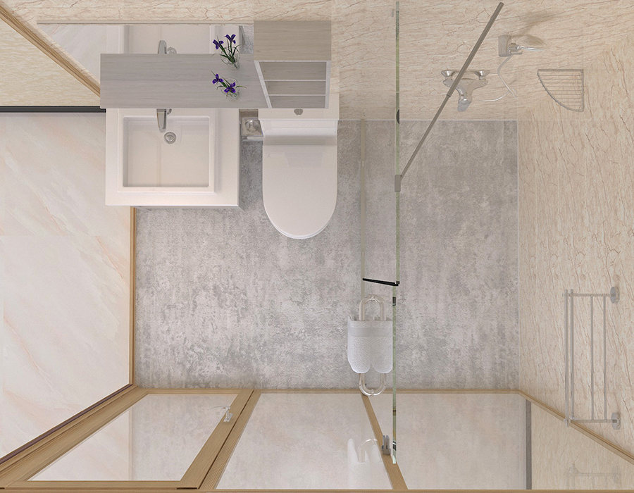 Dormitory Integrated Bathroom Featuring PEC Resin Fiber Interior Panels and Glass Exterior Walls