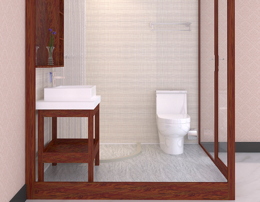 PEC Resin Fiber & RTM Base Apartment Modular Bathroom with Glass Walls