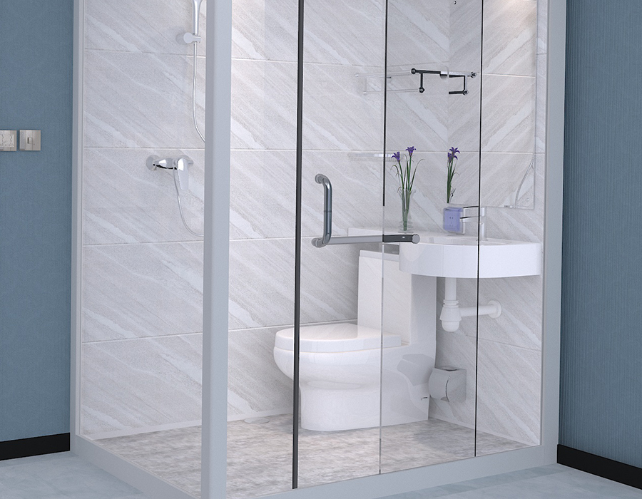 Glass-Wall Modular Integrated Bathroom with PEC Resin Fiber Interior Panels