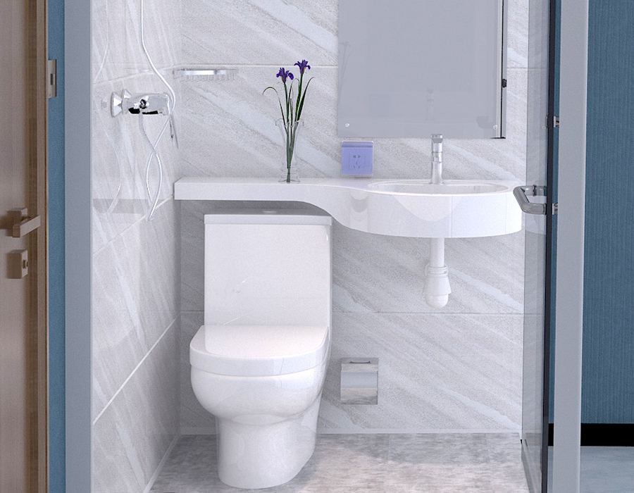 Glass-Wall Modular Integrated Bathroom with PEC Resin Fiber Interior Panels